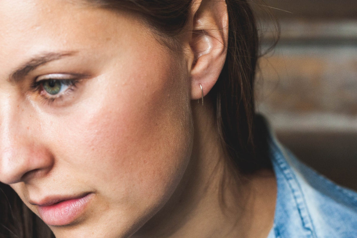 Eco sterling silver line earrings, minimal ear threader