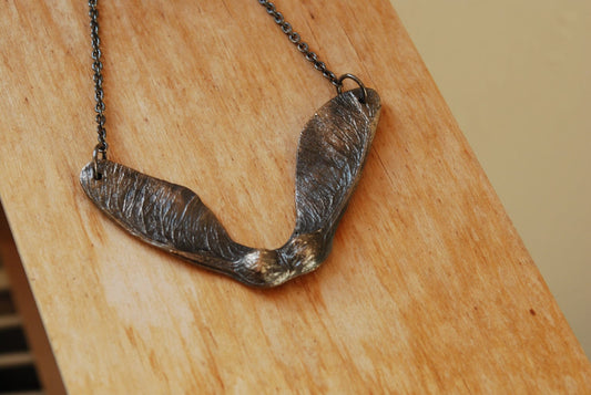 Land necklace, Eco sterling silver maple seed necklace, sycamore tree