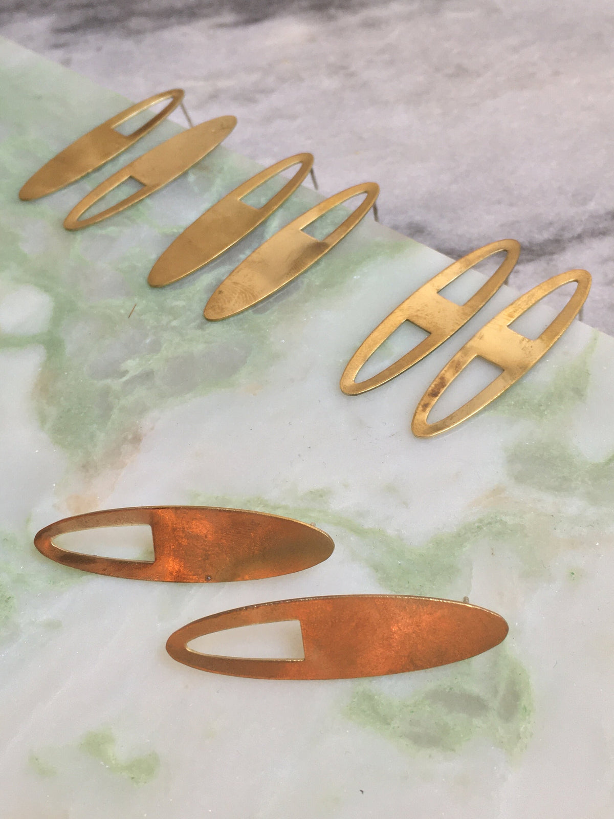 Nyla earrings, brass and Eco sterling silver long oval earrings, irregular earrings