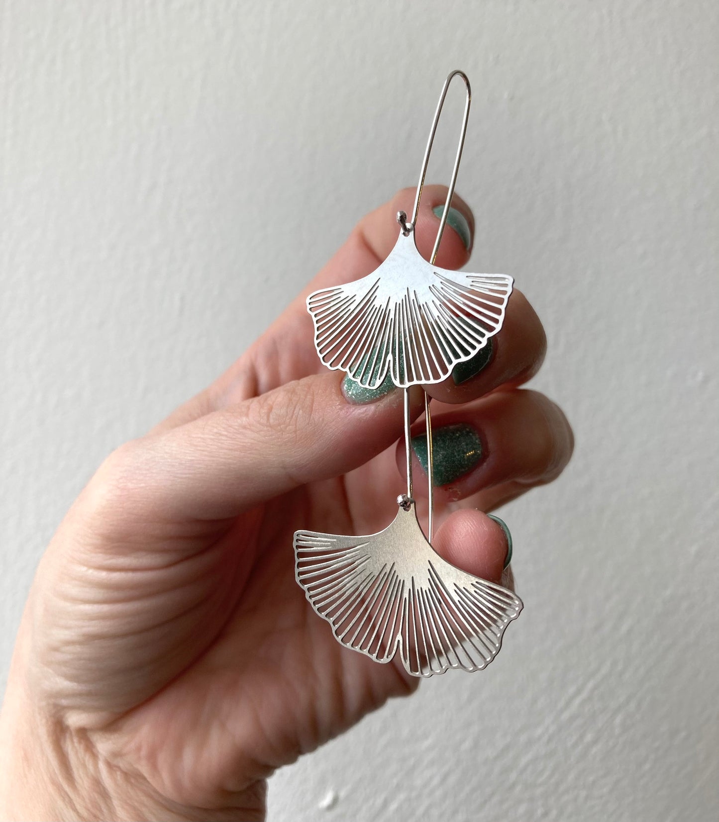 Ginkgo leaf steel and sterling silver earrings