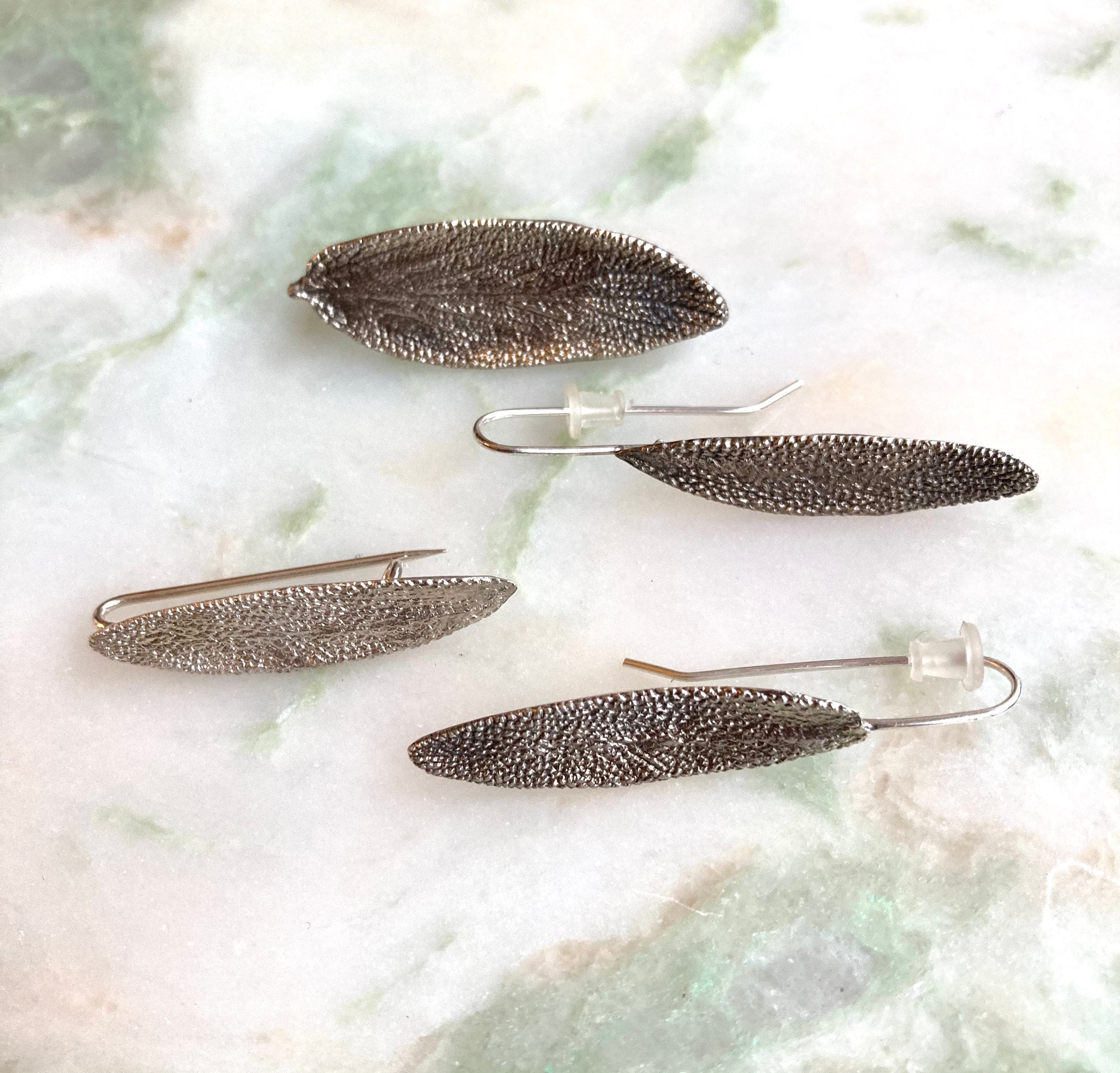 Sage earrings, Sage Brooch