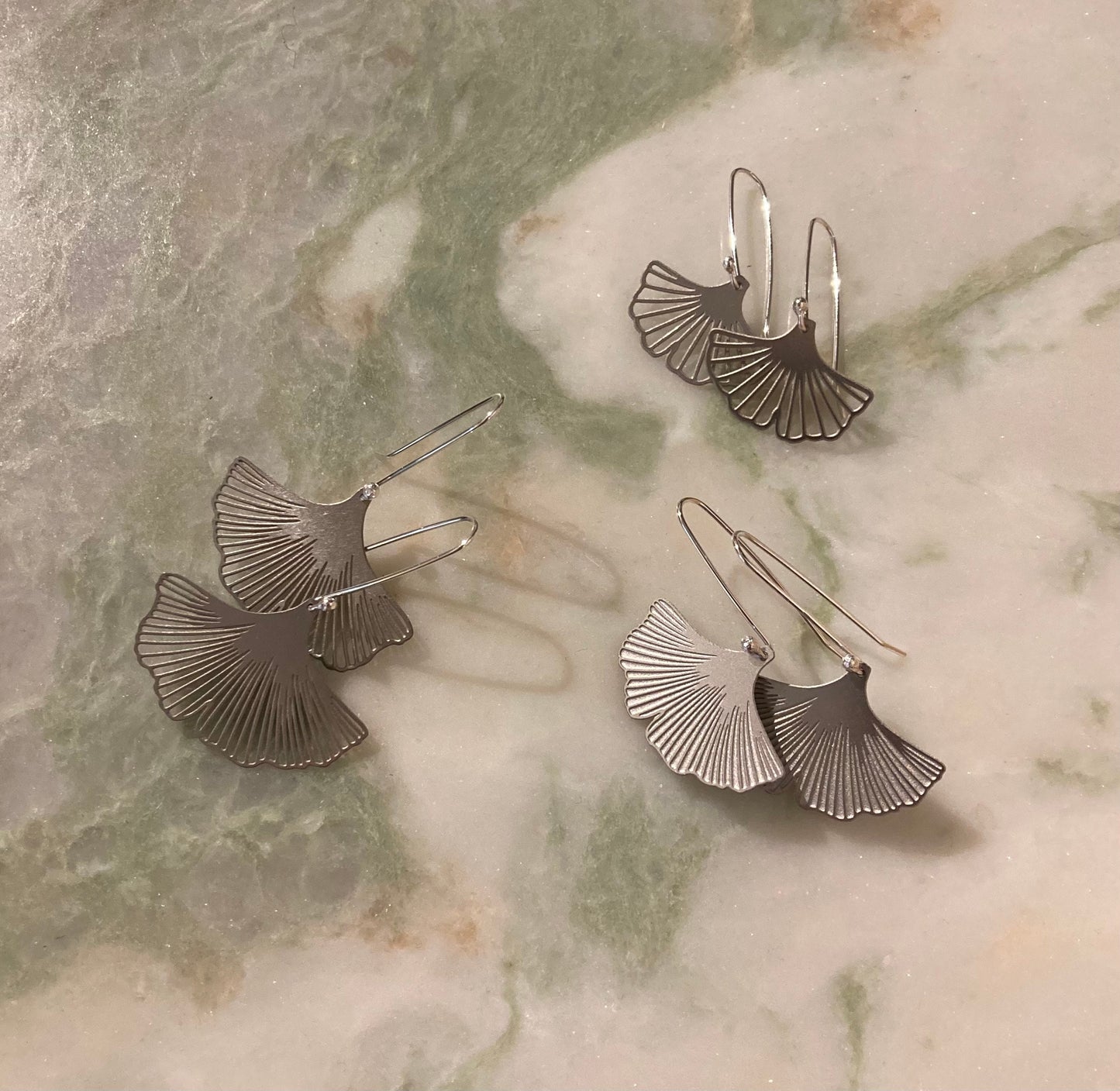Ginkgo leaf steel and sterling silver earrings