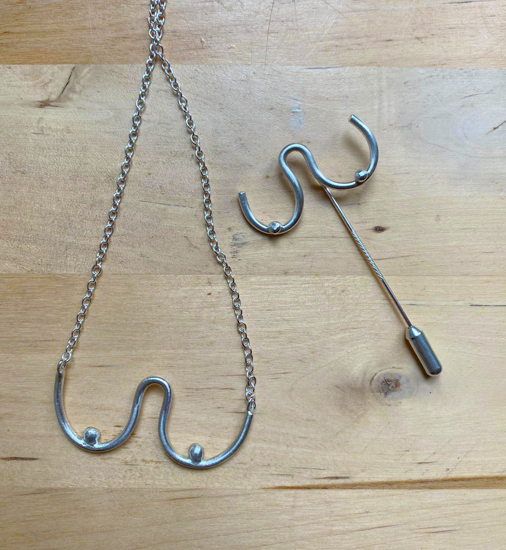 Bryn necklace and brooch, Boob brooch - Boob necklace