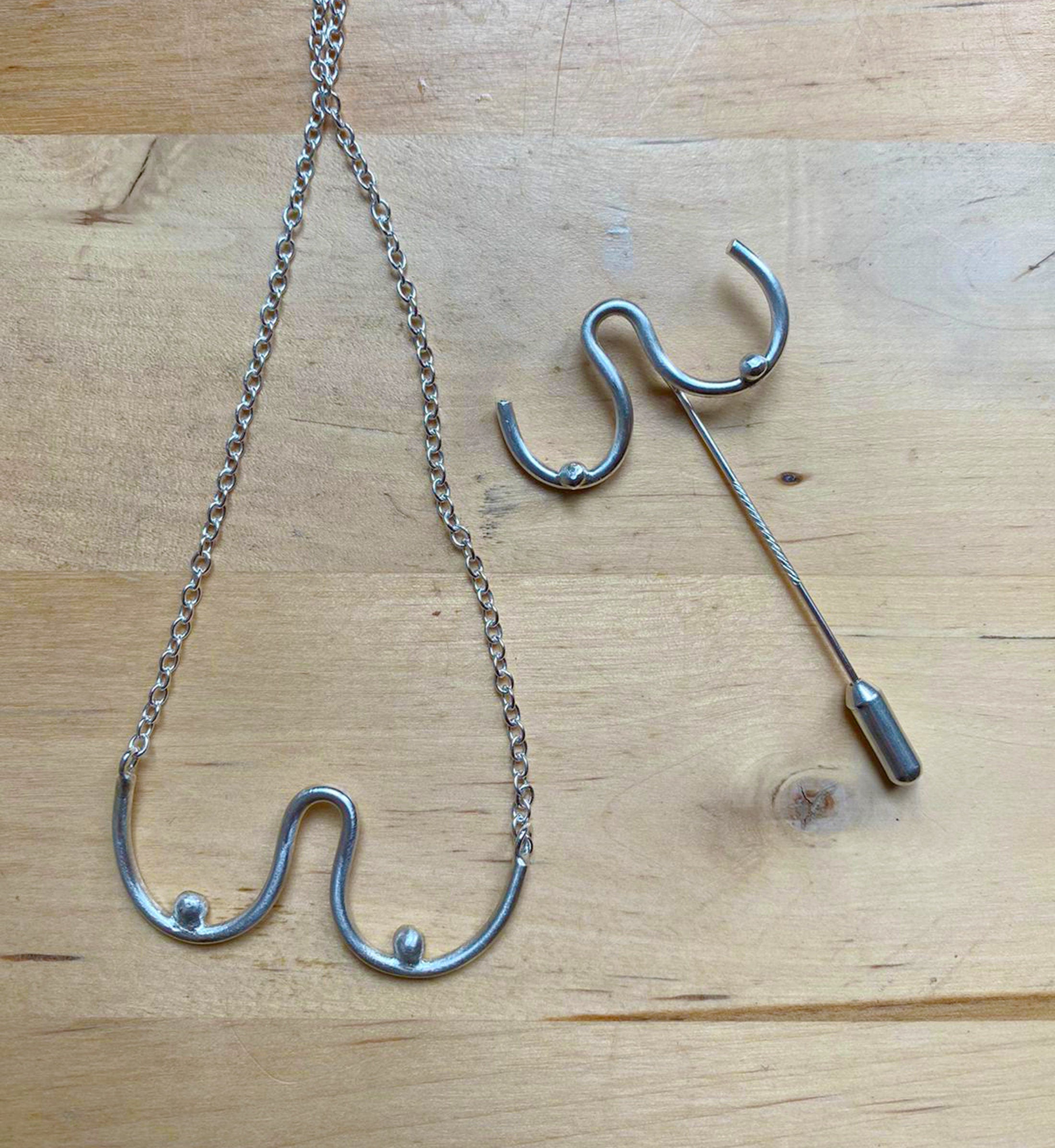 Bryn necklace and brooch, Boob brooch - Boob necklace