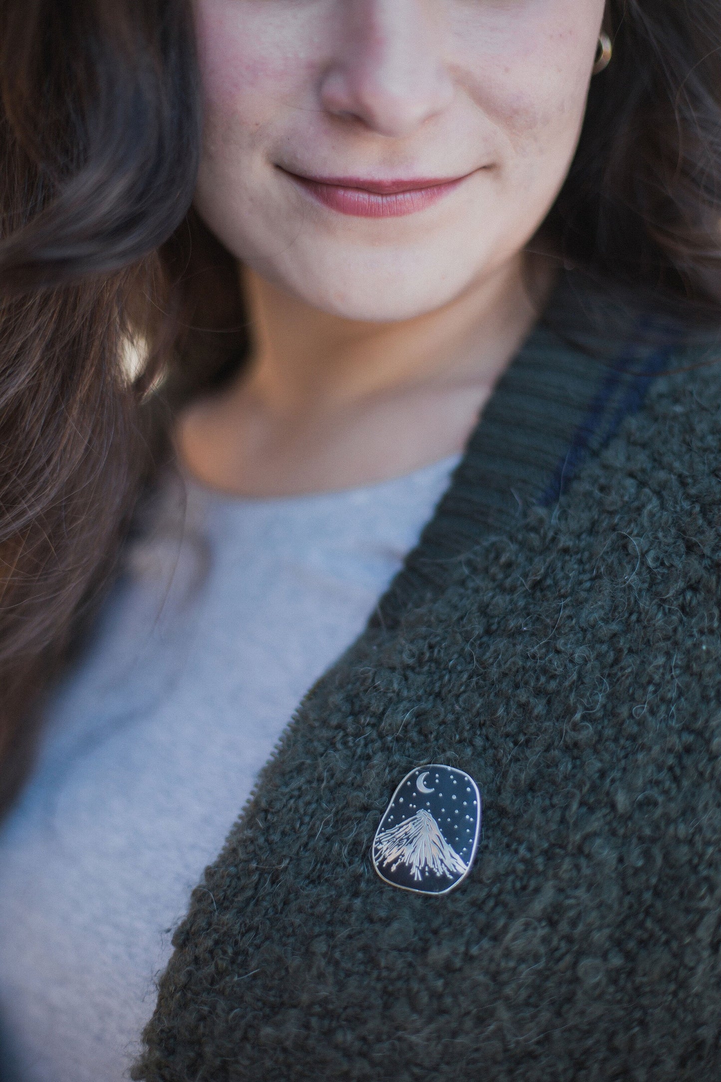 Silver Mountain Enamel Pin, mount Fuji pin