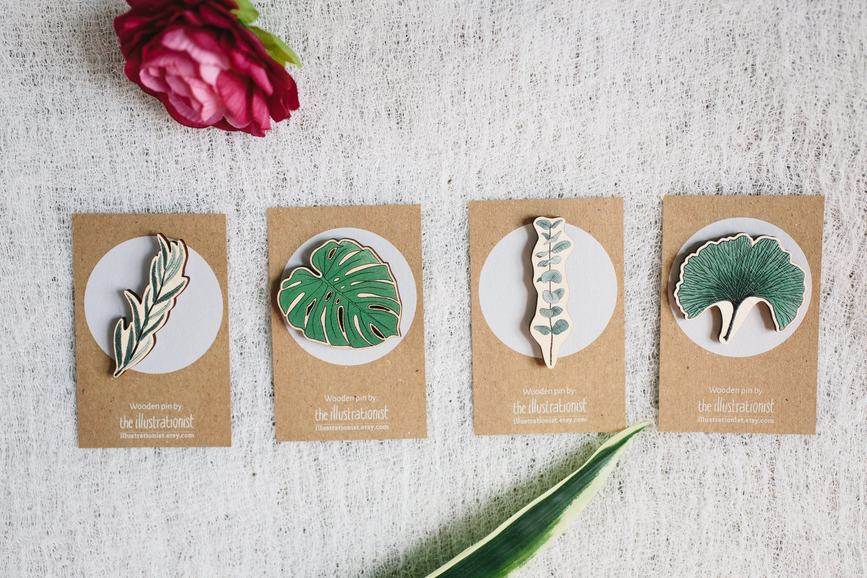 Wooden Plant Pins, Willow, Eucalyptus, Ginkgo or Monstera