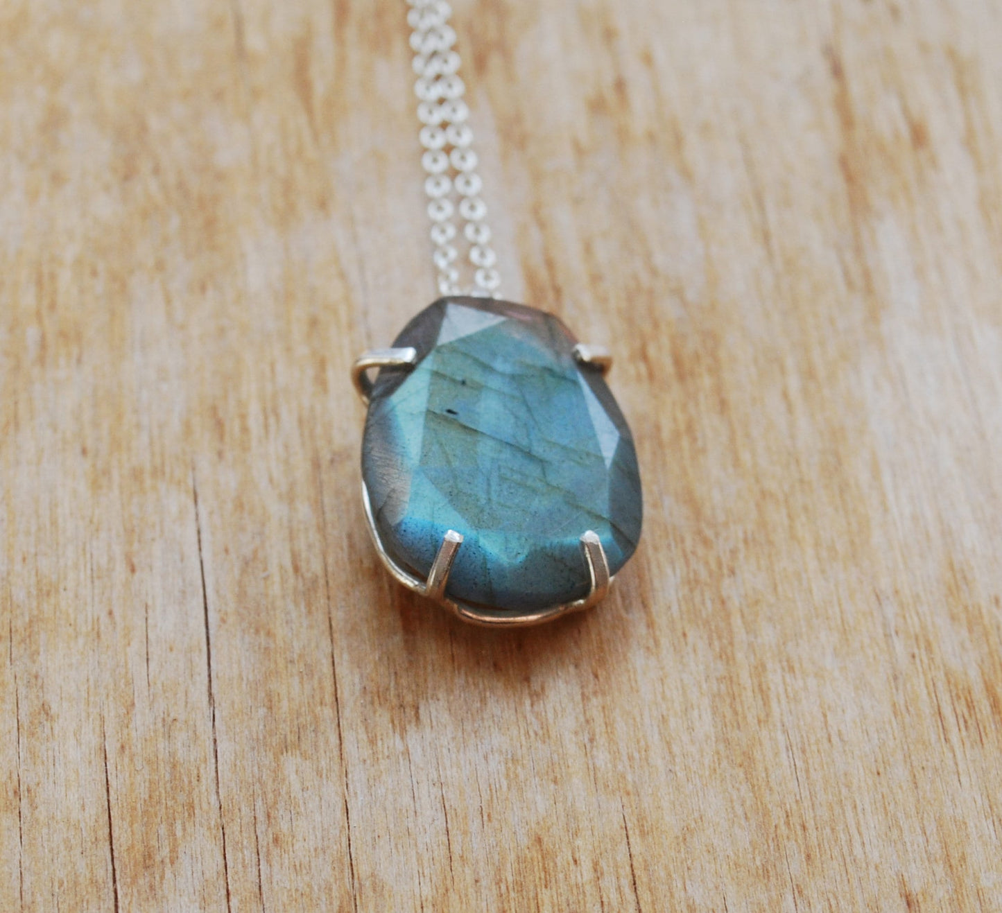 Rose necklace, Eco sterling silver labradorite necklace