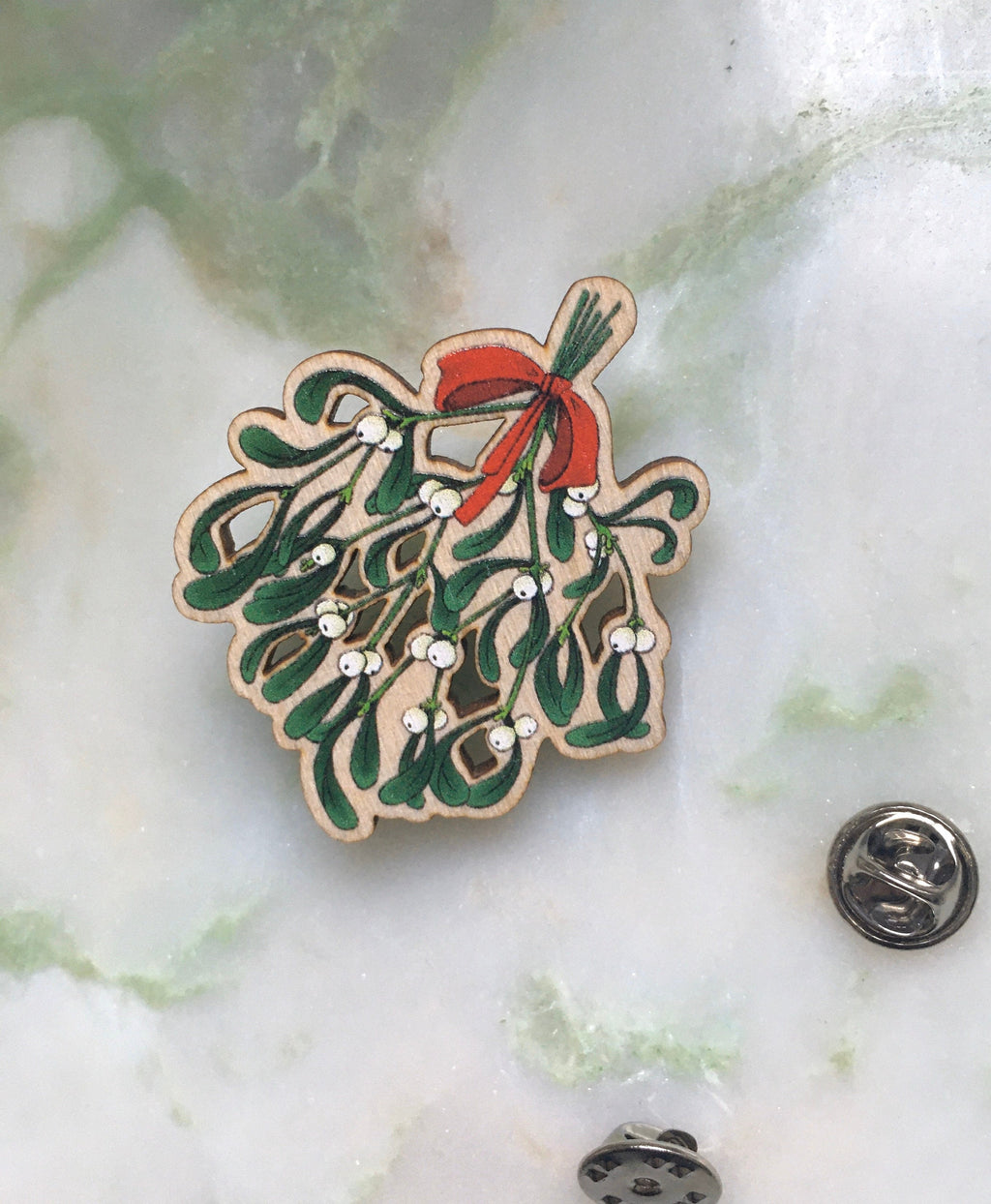 Christmas Mistletoe Wooden Pin