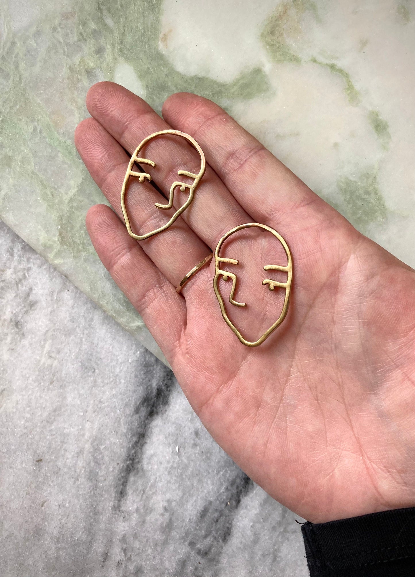 Abel earrings, Brass and Eco sterling silver abstract face earrings