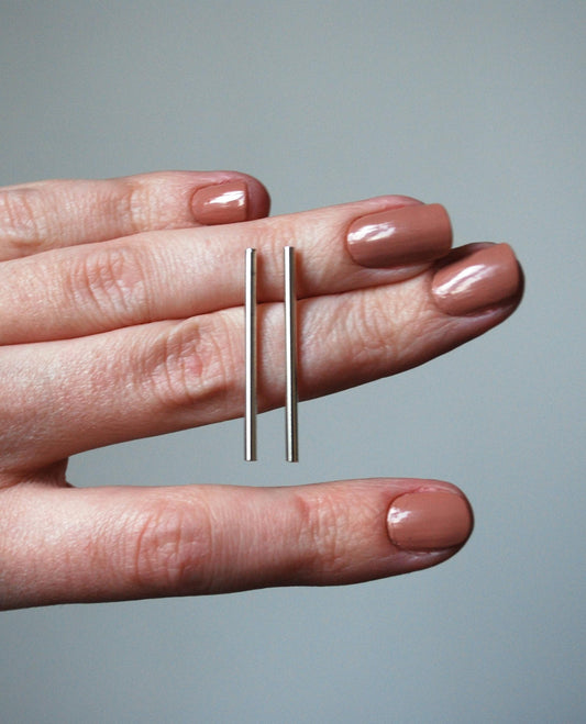 Olof earrings, Eco sterling silver tube earrings