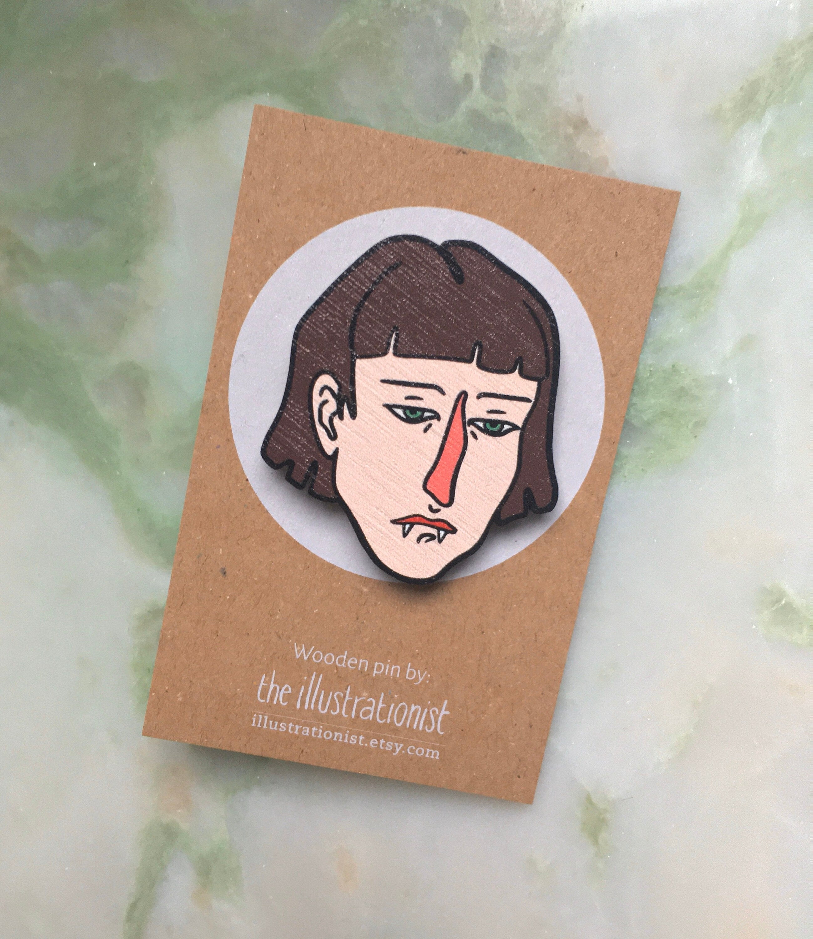 Vampire Girl Wooden Pin