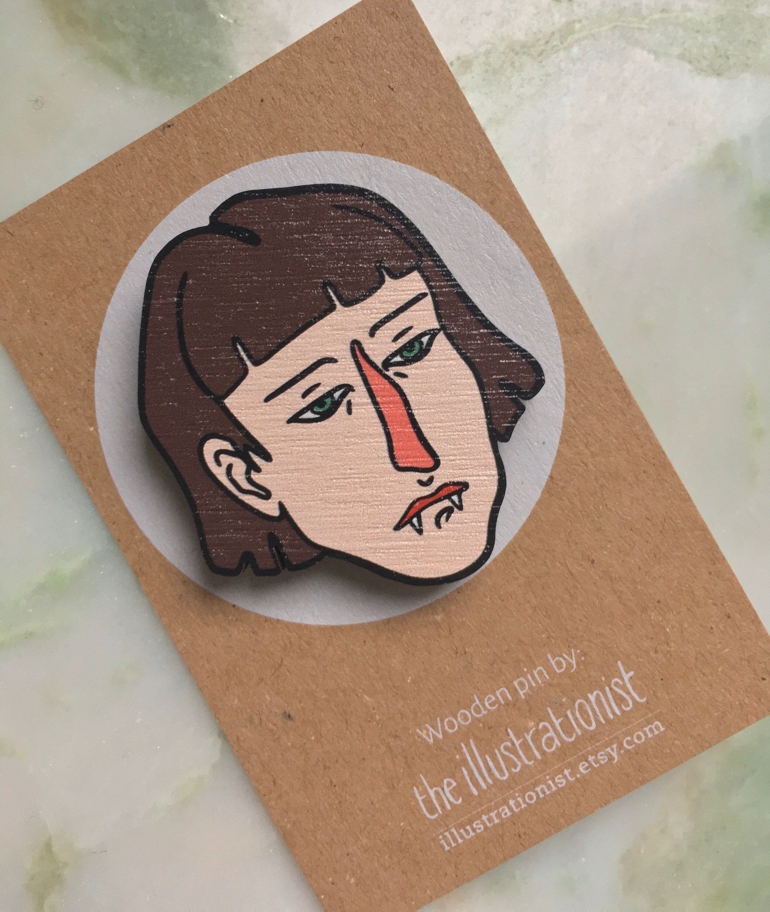 Vampire Girl Wooden Pin