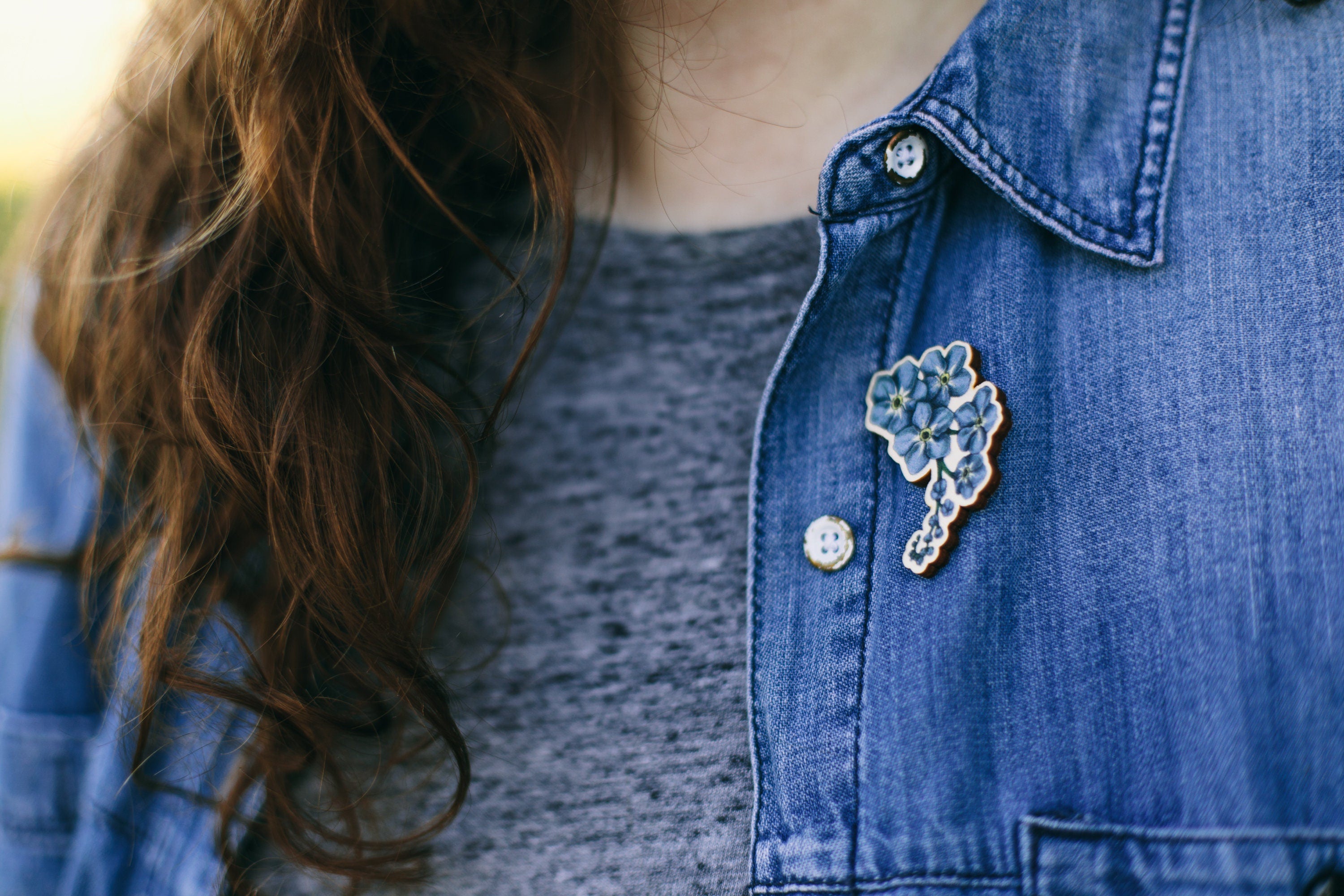 Forget Me Not Wooden Pin