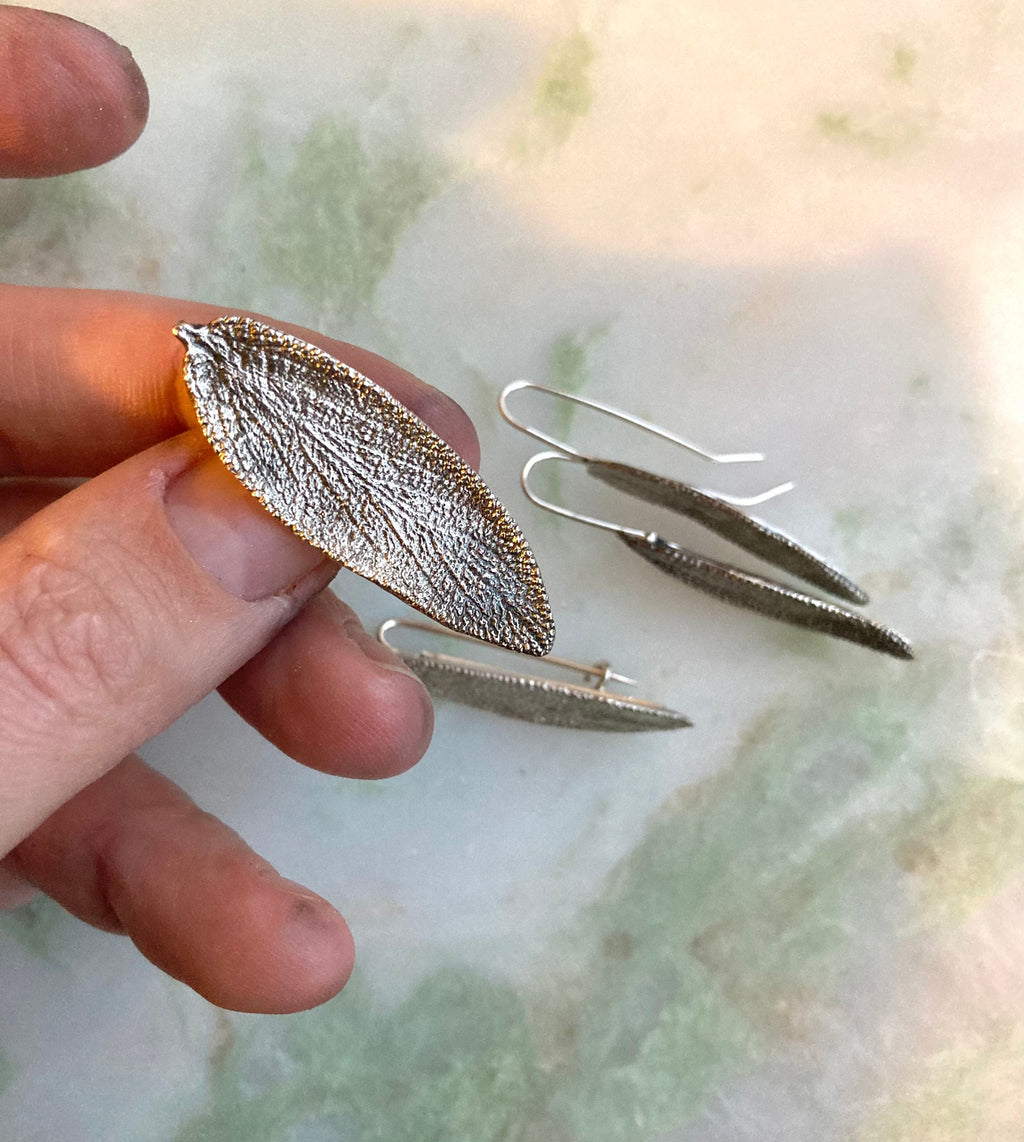 Sage earrings, Sage Brooch