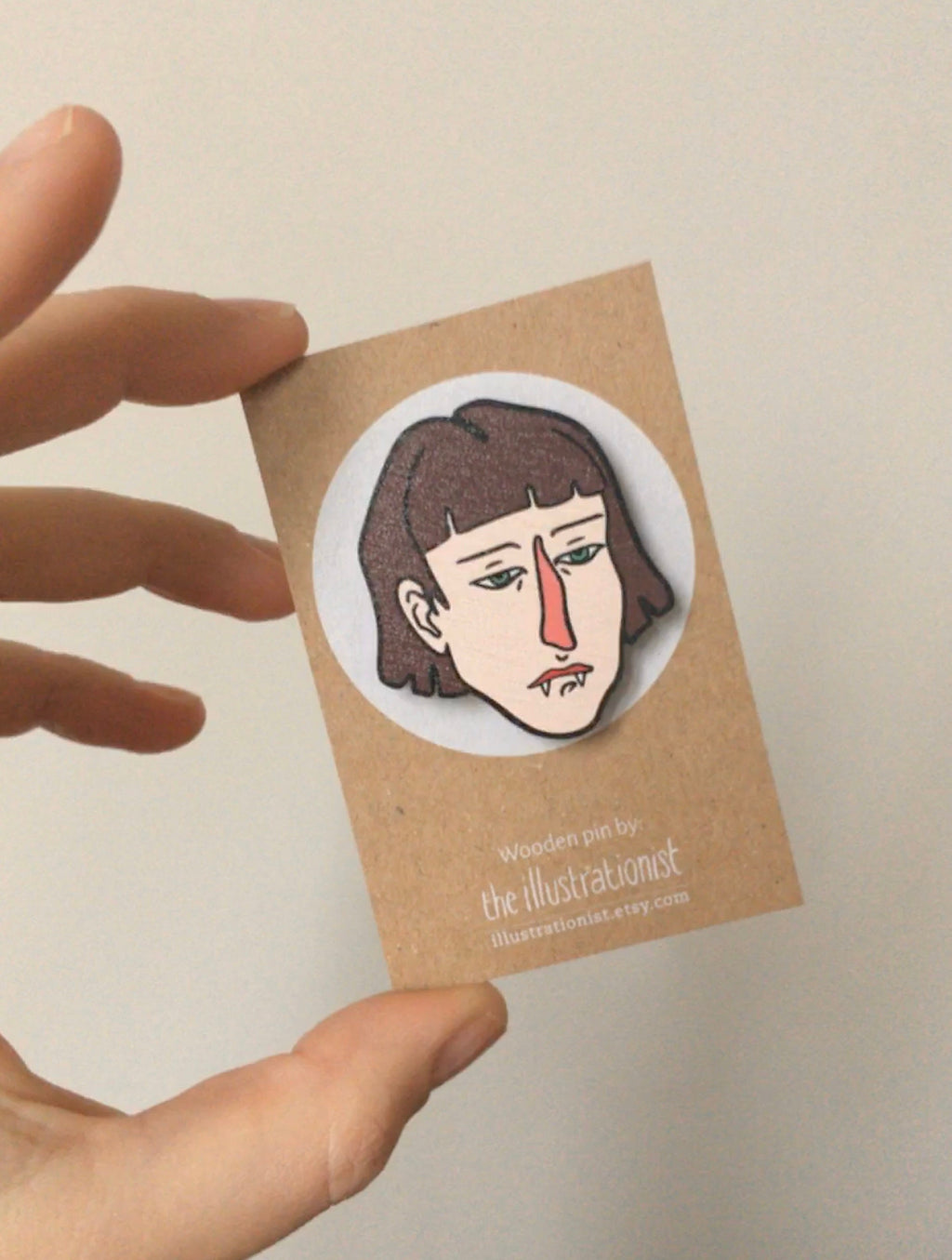 Vampire Girl Wooden Pin