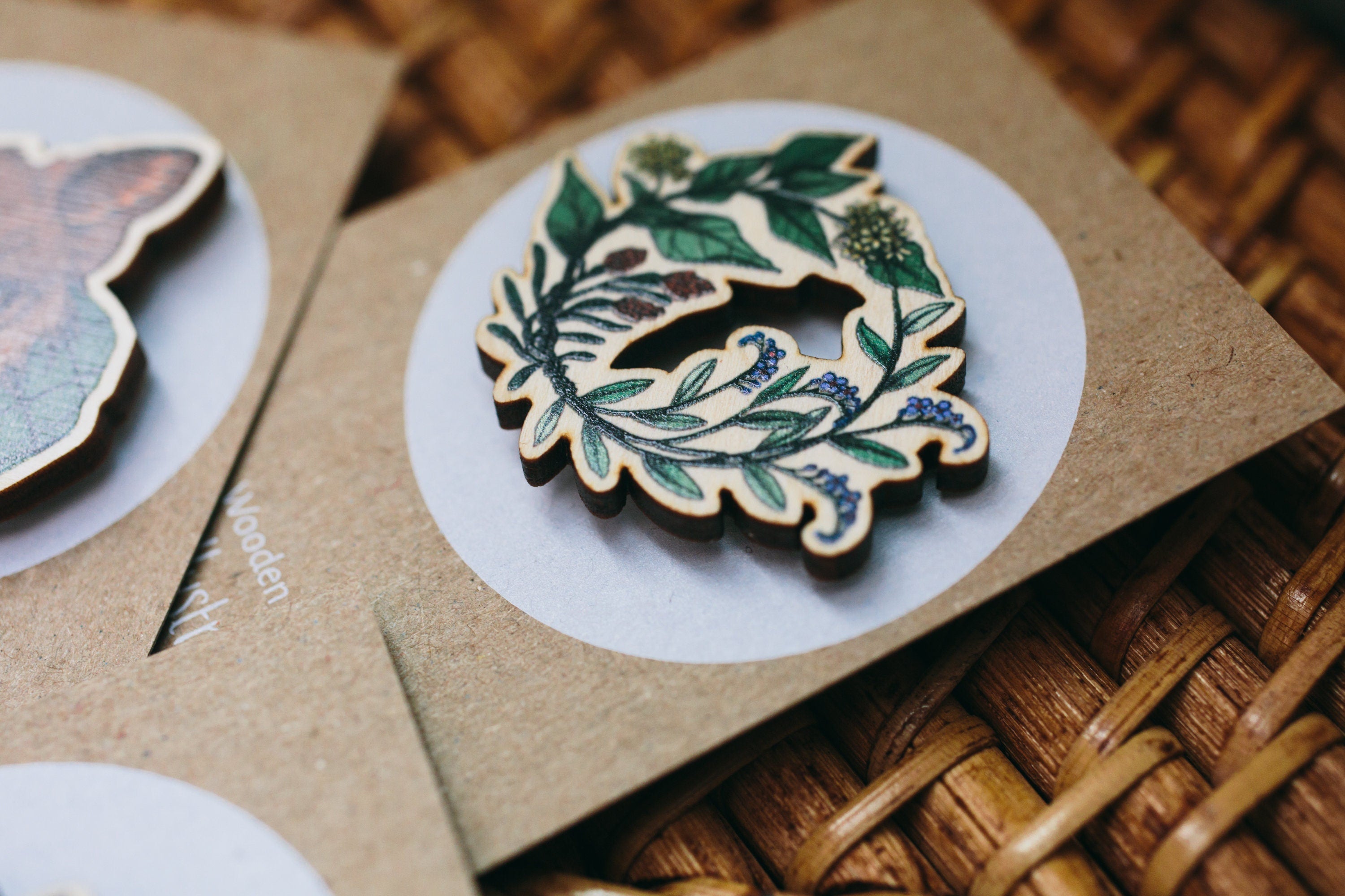 Floral Wreath Wooden Pin