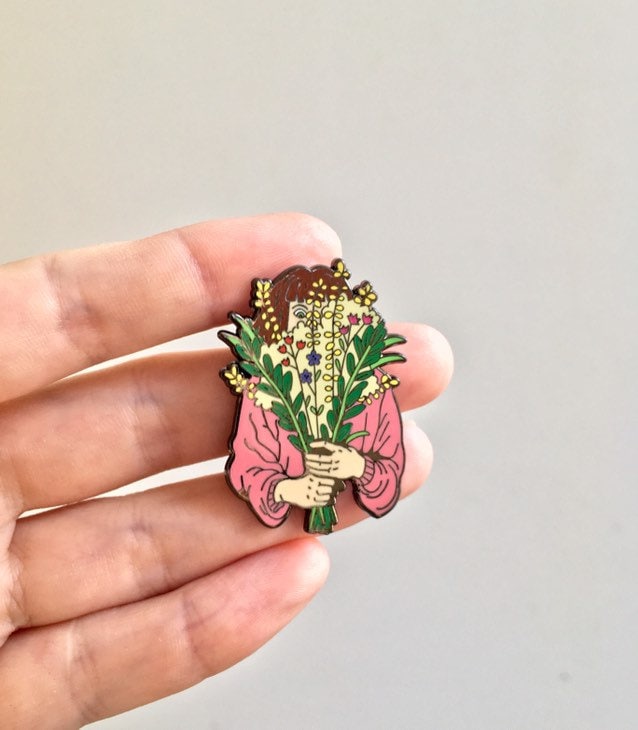 Flower girl enamel pin