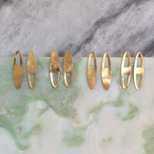 Nyla earrings, brass and Eco sterling silver long oval earrings, irregular earrings