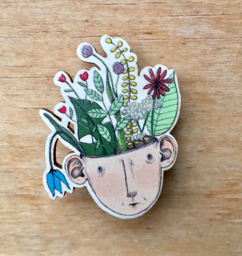 Pothead pin, wooden brooch