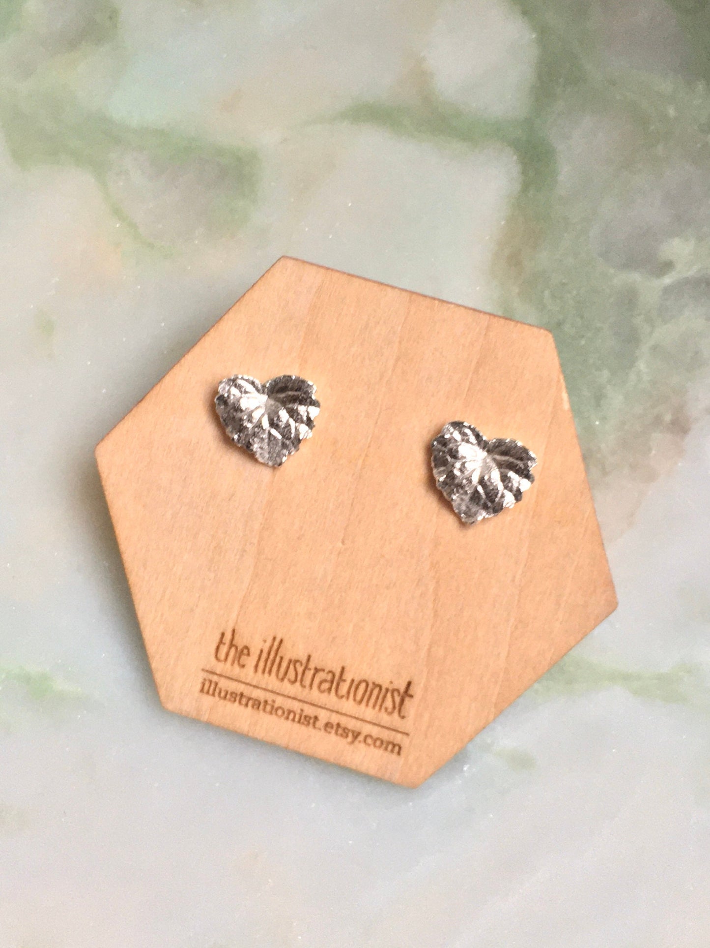 Heart leaf earrings, sterling silver