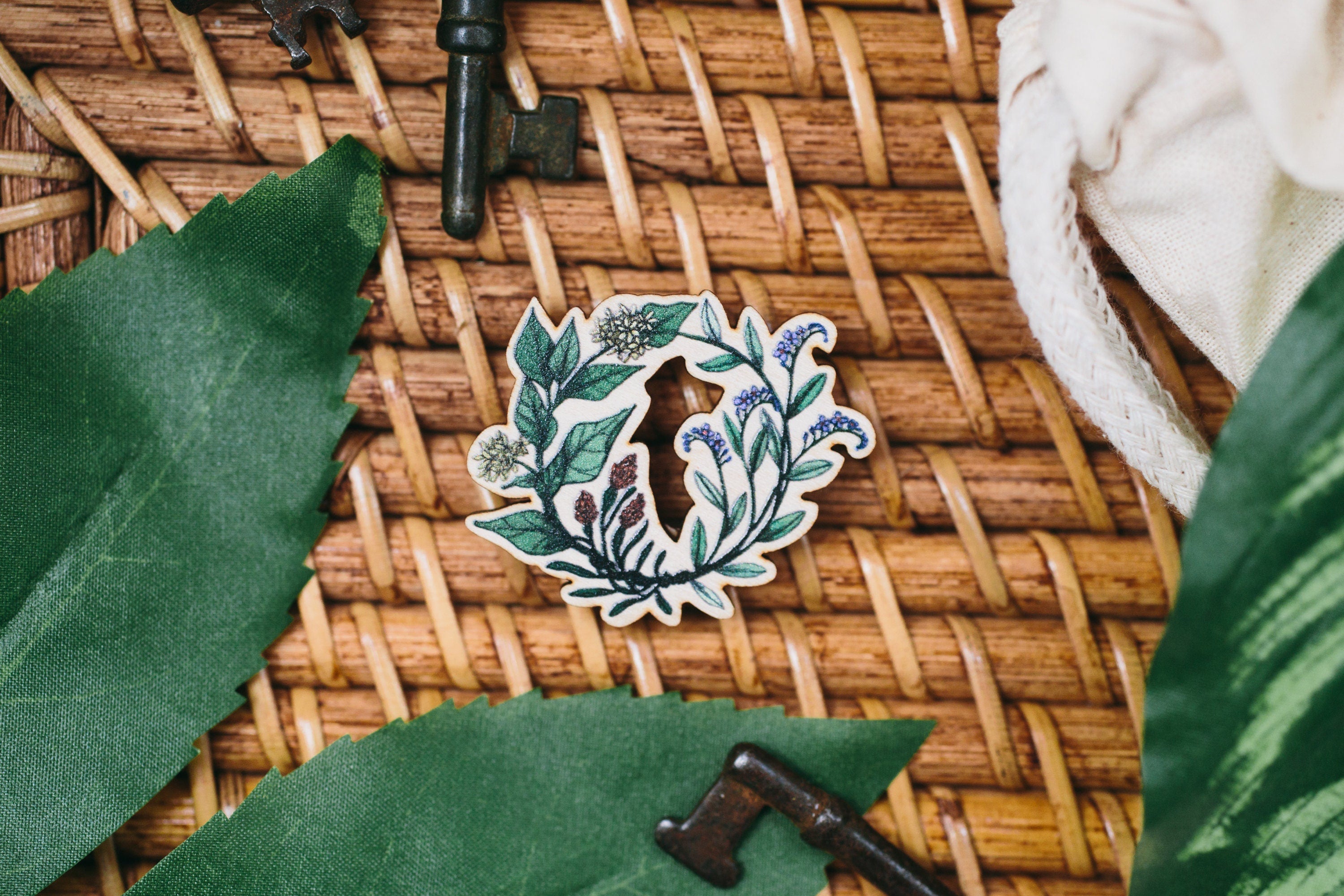 Floral Wreath Wooden Pin