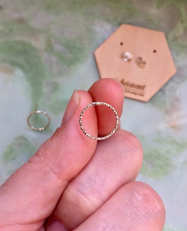 Eco sterling silver circle earrings, textured hoop minimalist jewelry, Best selling item handmade | Cold weather accessories
