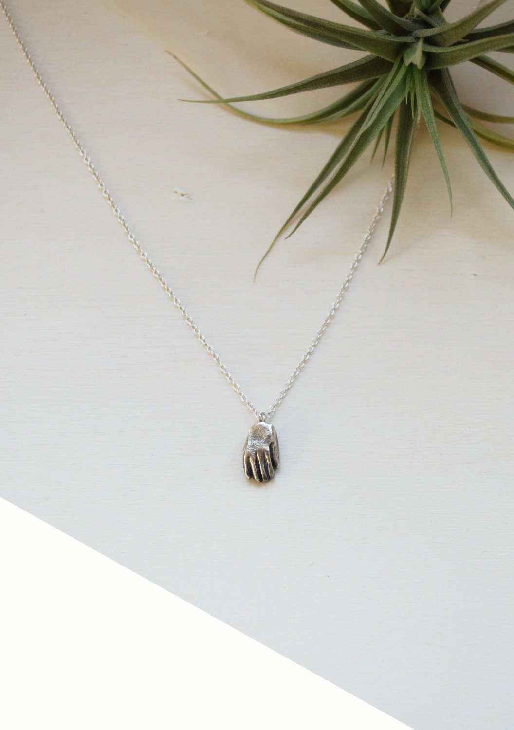 Desi necklace, Eco sterling silver hand necklace, Talisman