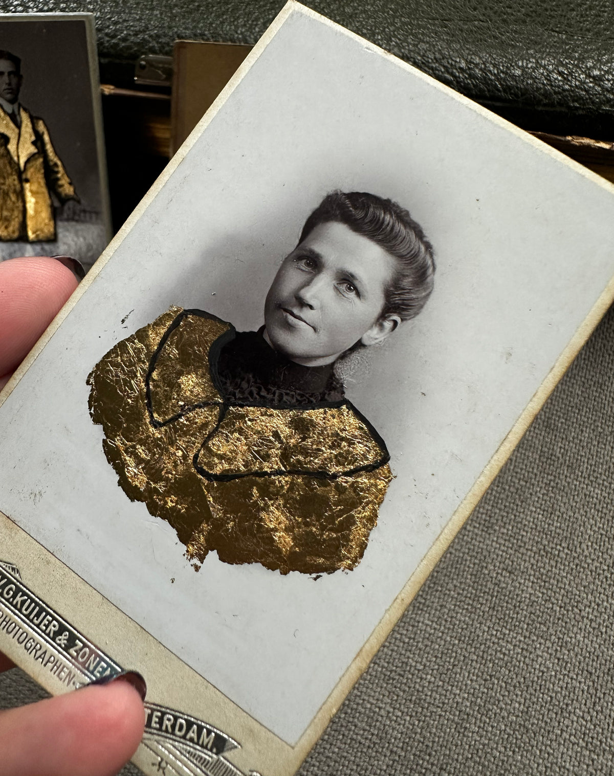 The gold people, Painted vintage photo, real gold leaf art