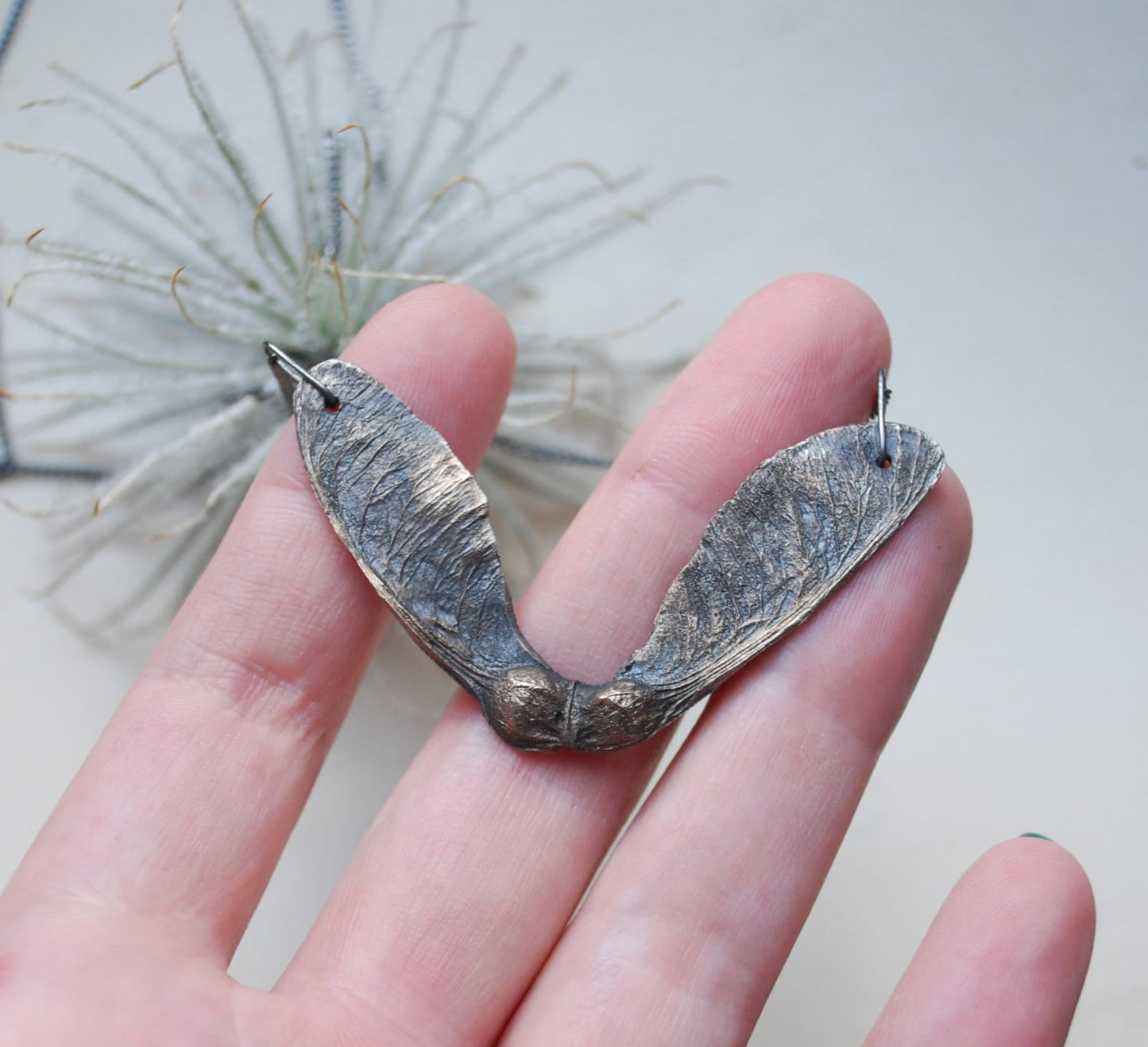 Land necklace, Eco sterling silver maple seed necklace, sycamore tree