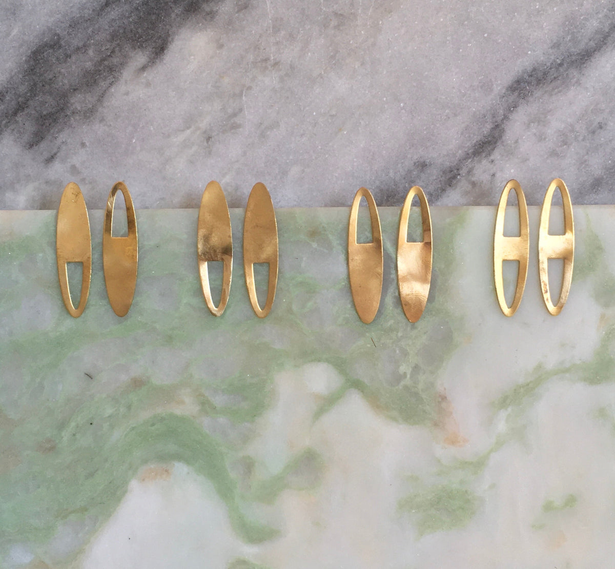 Nyla earrings, brass and Eco sterling silver long oval earrings, irregular earrings