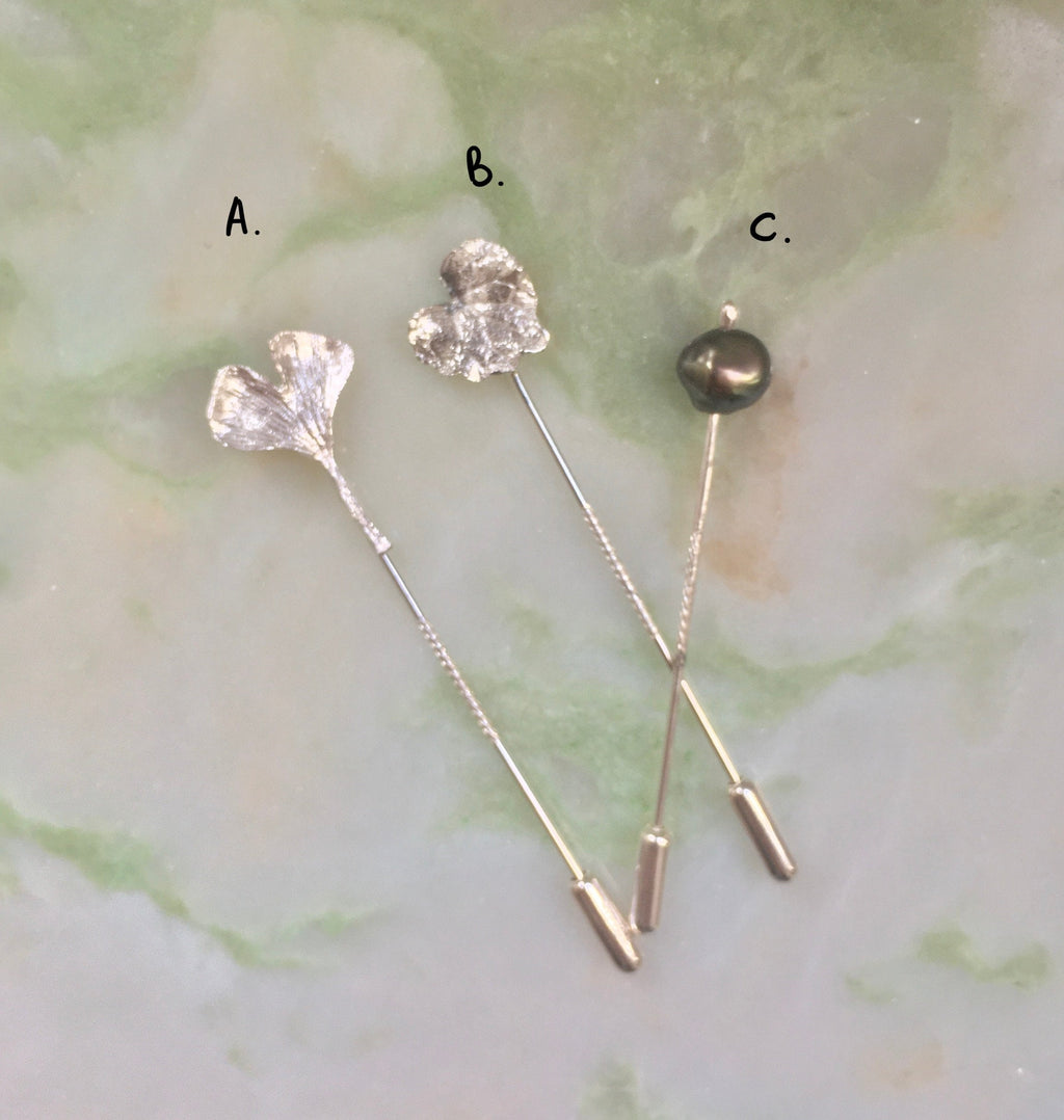 Daya brooches, Ginkgo - Ivy - Pearl