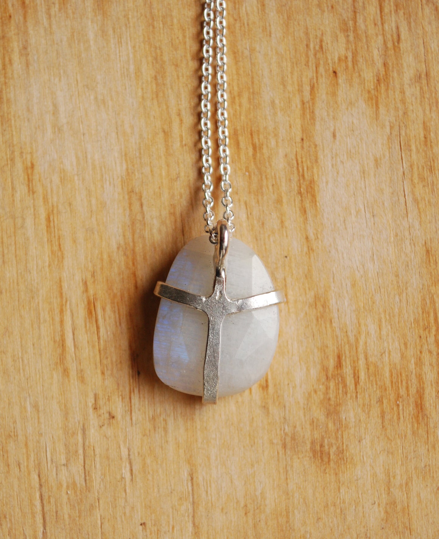 Rose necklace, Eco sterling silver white moonstone necklace