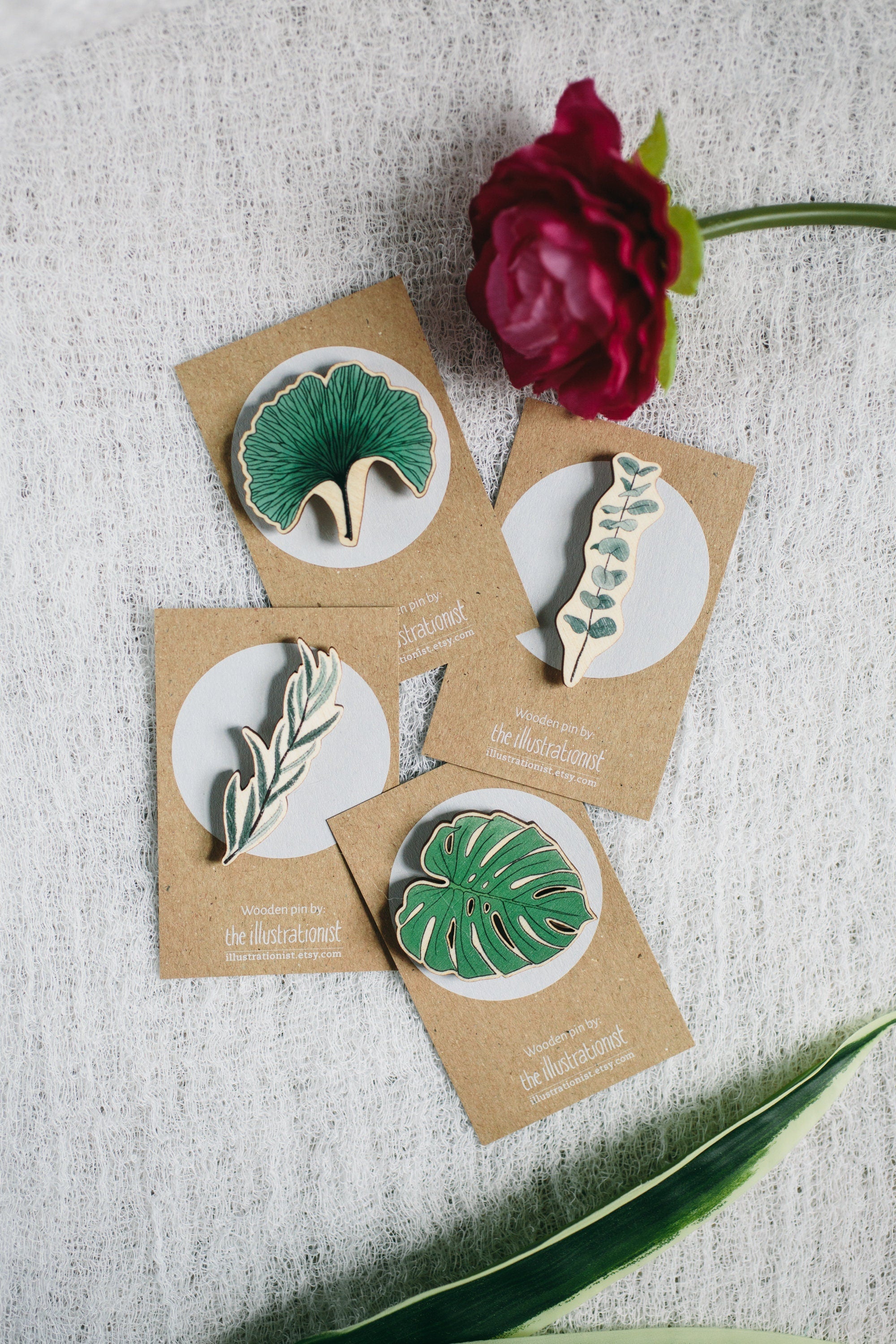 Wooden Plant Pins, Willow, Eucalyptus, Ginkgo or Monstera