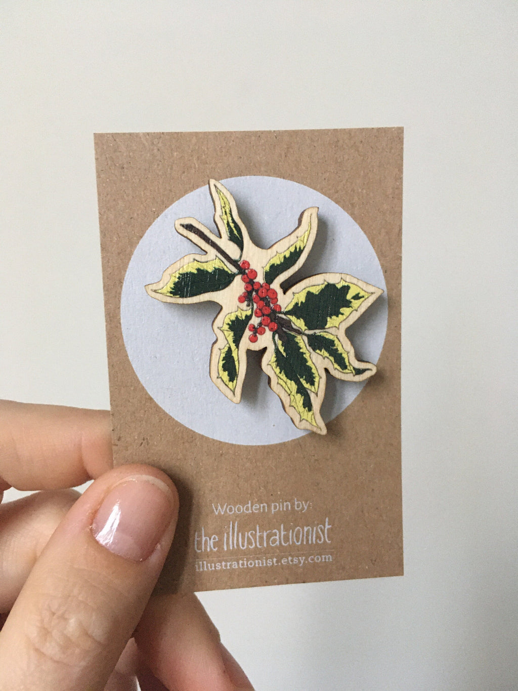 Christmas Wooden Holly Pin