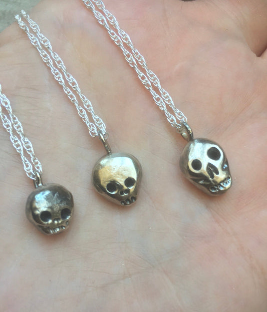 Skul necklace, Eco sterling silver skull pendant