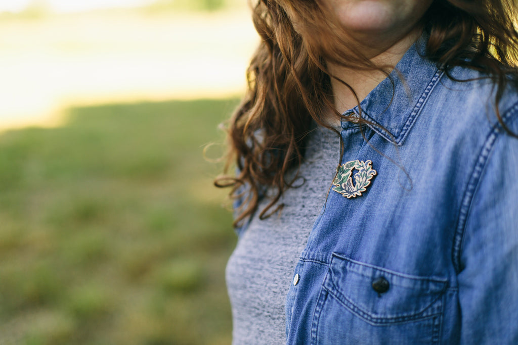 Floral Wreath Wooden Pin