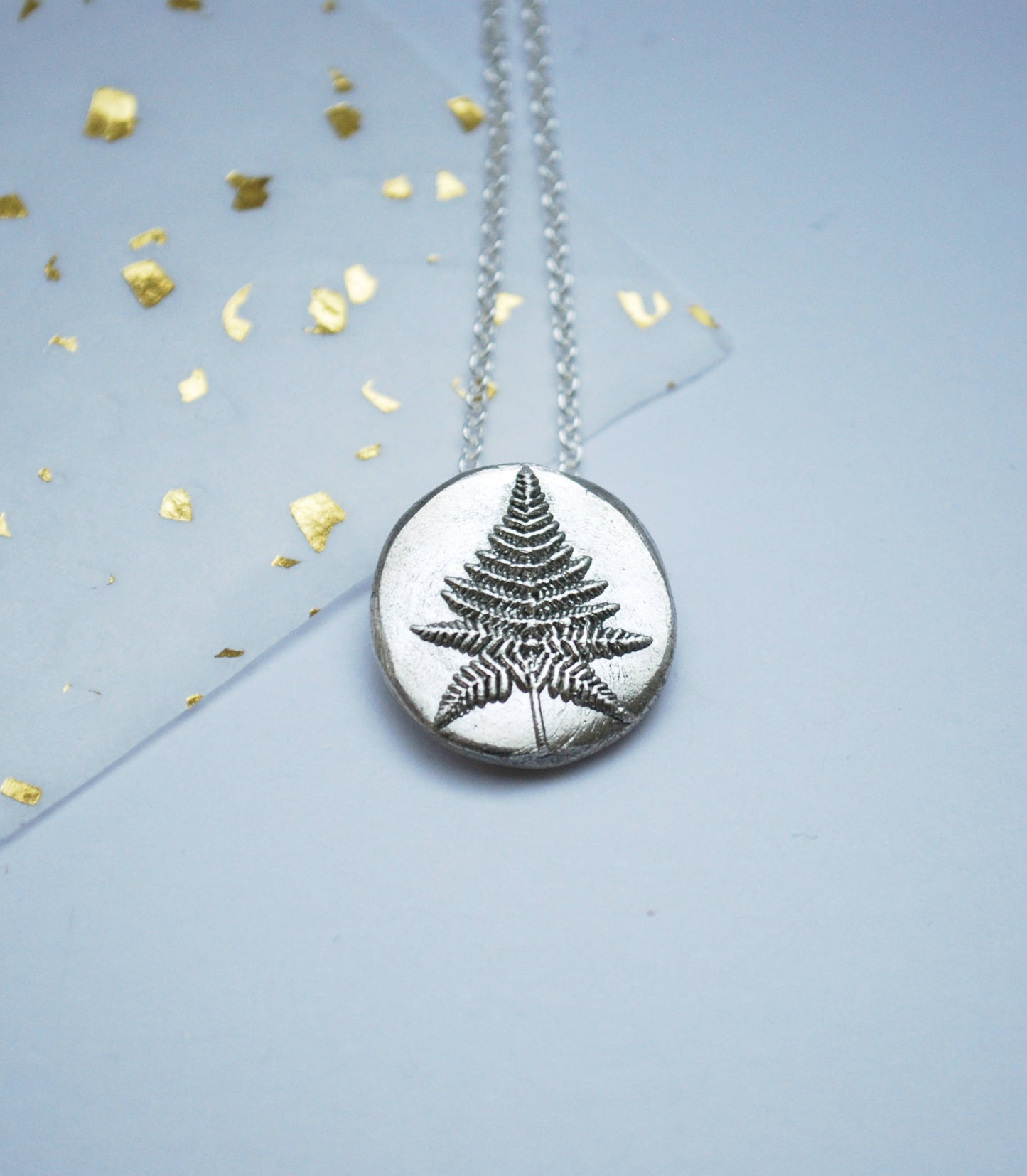 Fern necklace, Eco sterling silver coin necklace