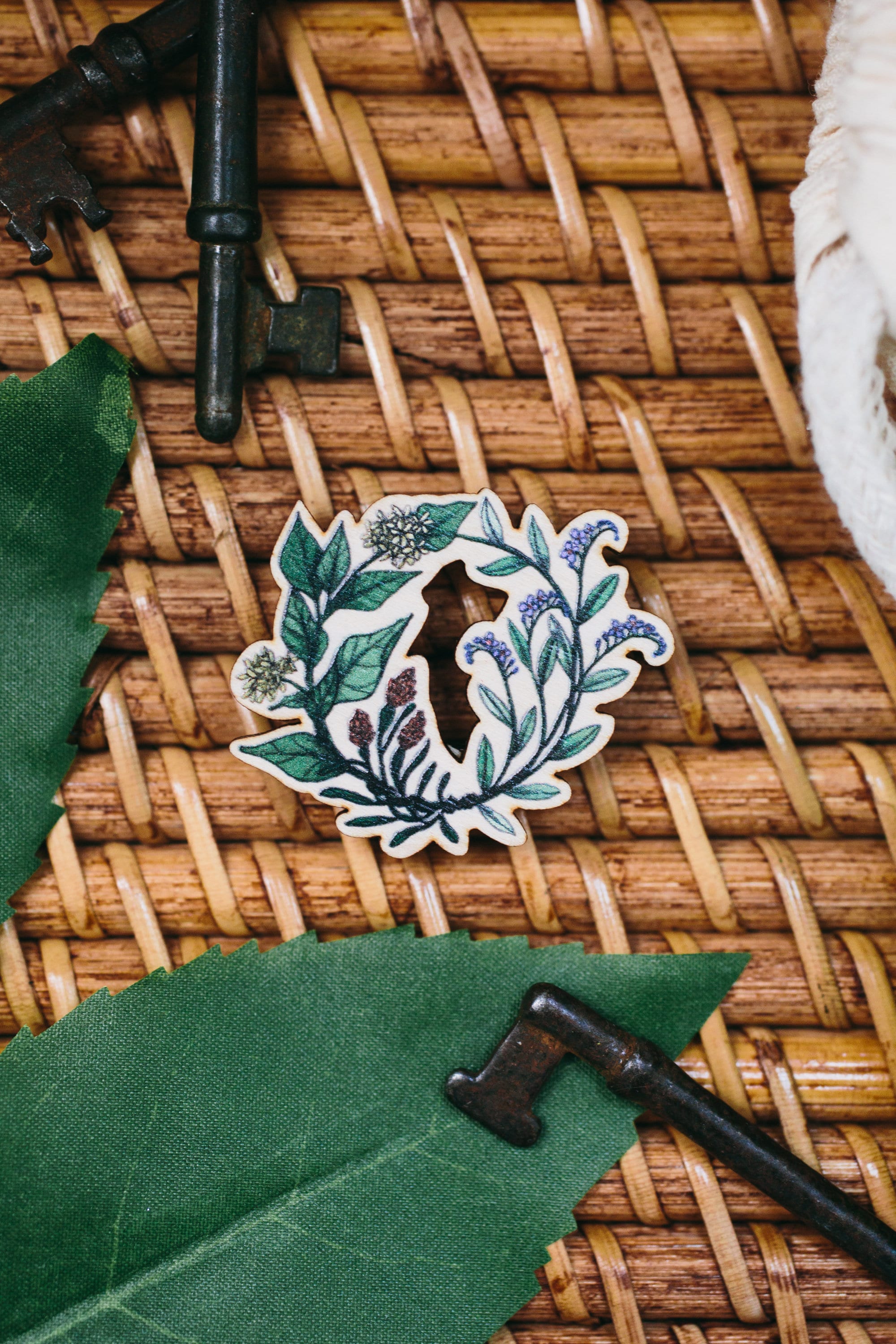 Floral Wreath Wooden Pin