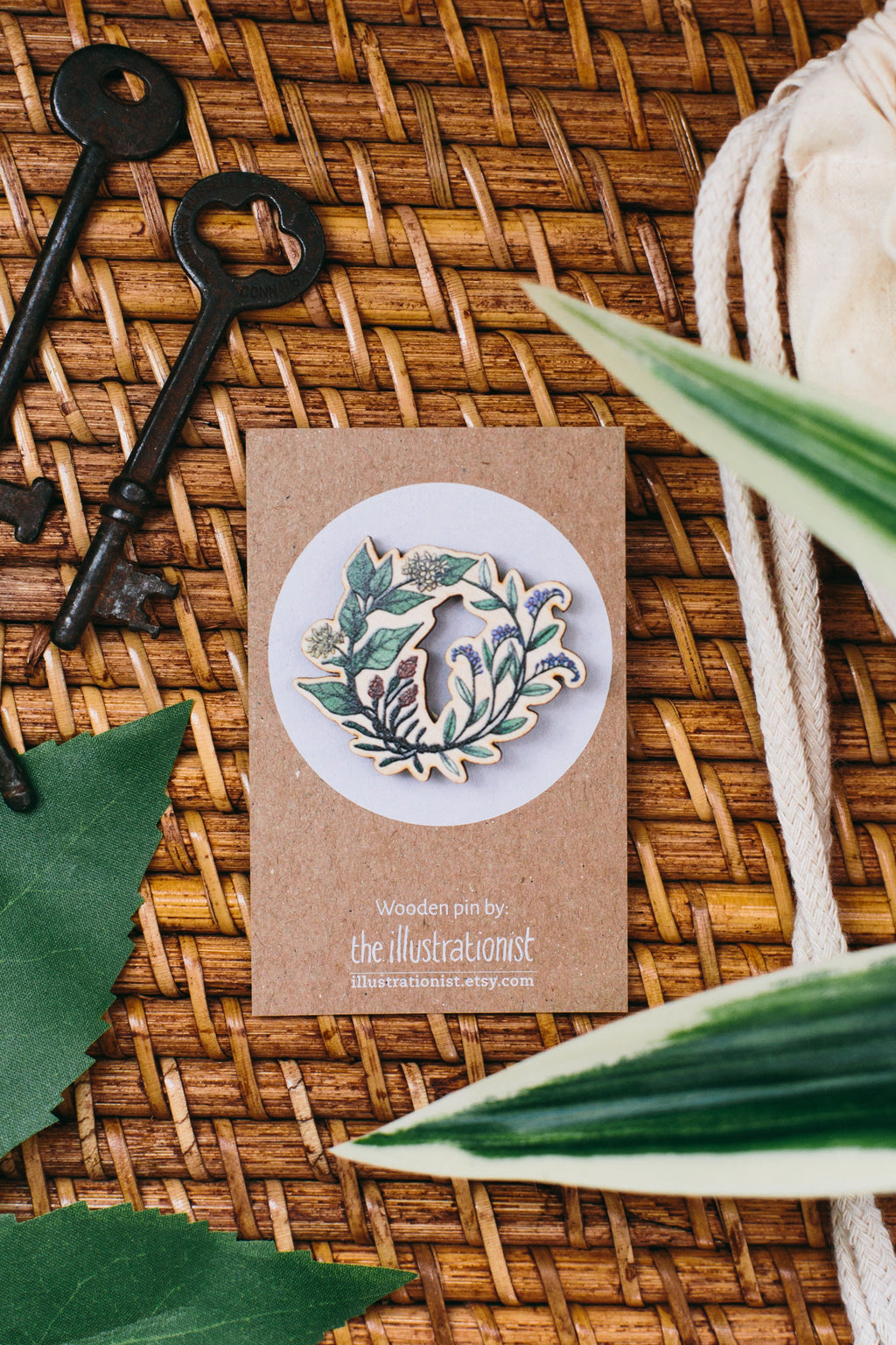 Floral Wreath Wooden Pin