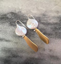 Avah earrings, brass, pearl and silver hooks