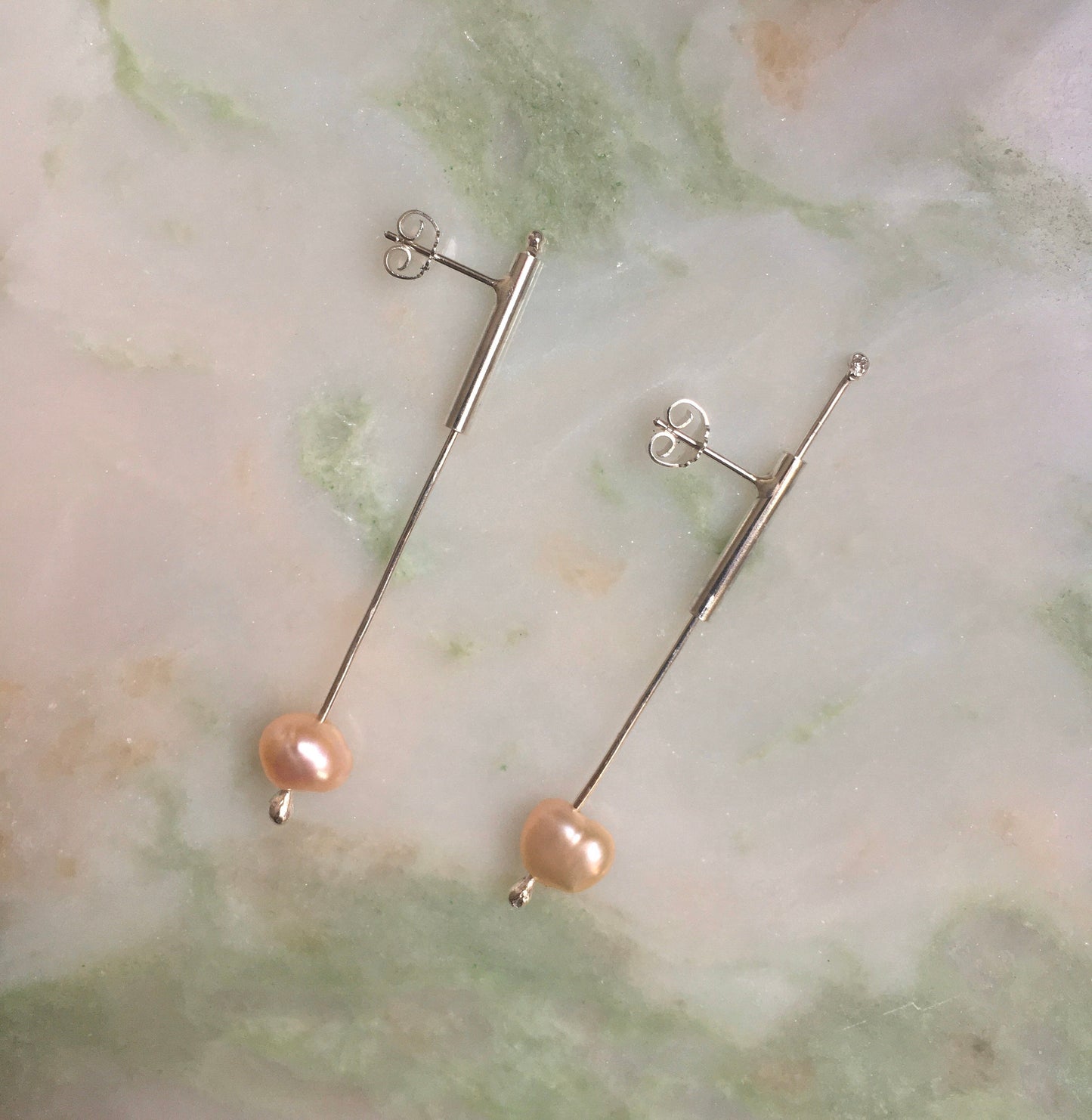 Reba earrings, pearl and sterling silver