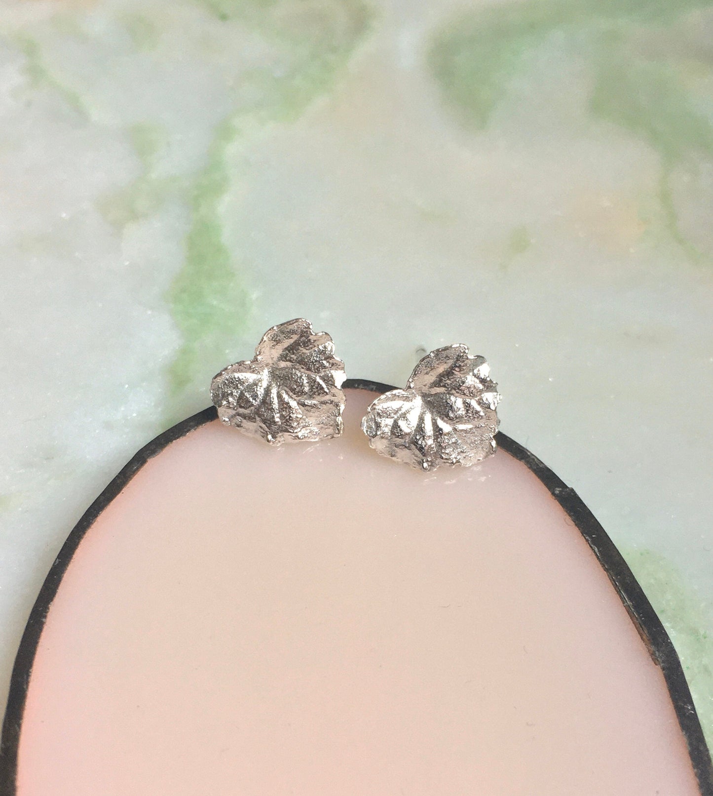 Heart leaf earrings, sterling silver