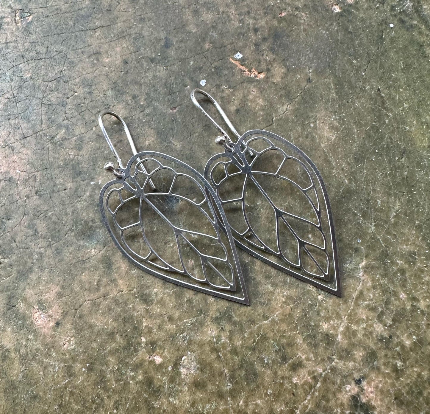 Oren earrings, Brass and sterling silver leaf earrings