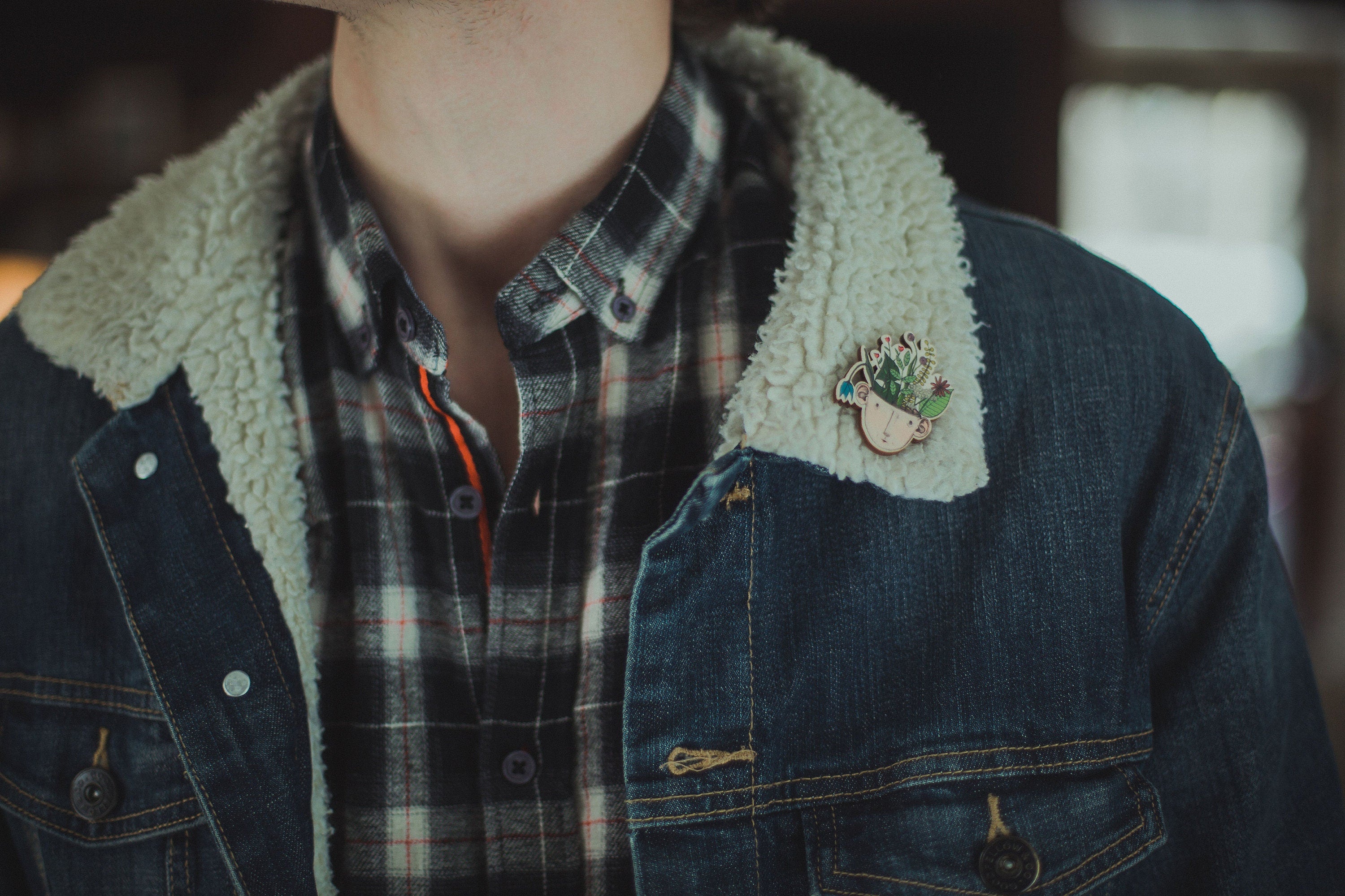 Pothead pin, wooden brooch