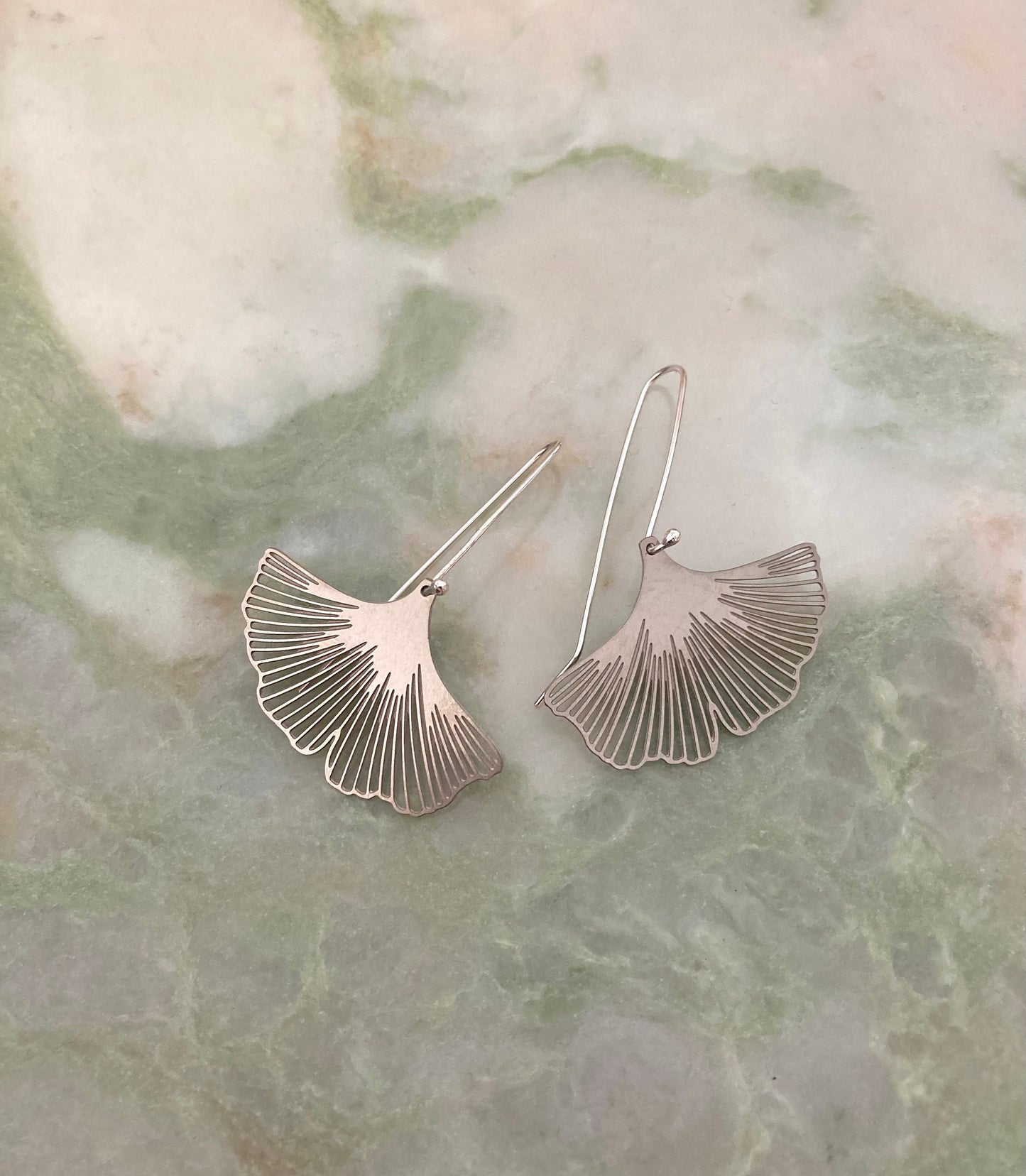 Ginkgo leaf steel and sterling silver earrings